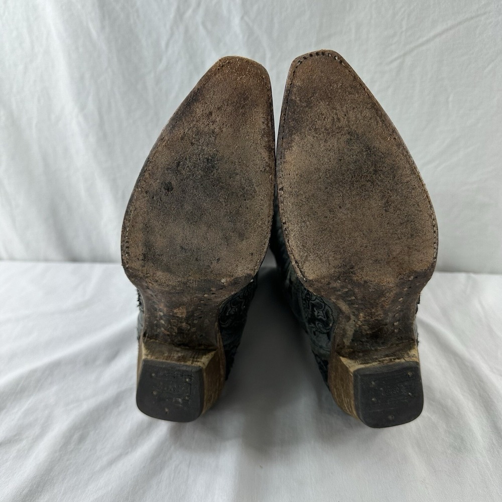 Corral Hancrafted Black Textured Inlay Cowboy Western Women's Boots Size 7 M - Picture 10 of 12